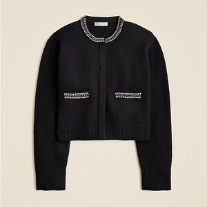 NWT J. CREW Relaxed Emilie Sweater Lady Jacket Jewel Trim Sparkling Black S $218